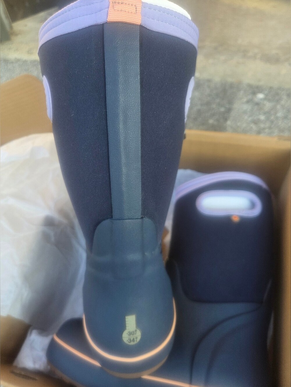 BOGS Children's Navy Waterproof Boots with Lavender Trim - Picture 3 of 3